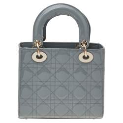 Pre Owned Dior Grey Cannage Quilted Patent Leather Small Lady Dior Bag