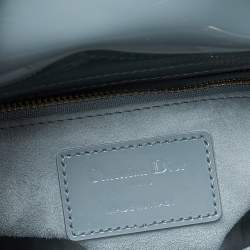 Pre Owned Dior Grey Cannage Quilted Patent Leather Small Lady Dior Bag