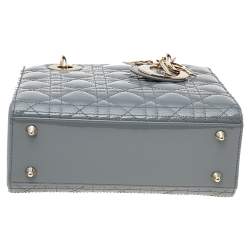Pre Owned Dior Grey Cannage Quilted Patent Leather Small Lady Dior Bag