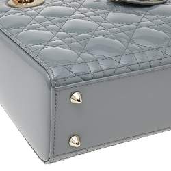 Pre Owned Dior Grey Cannage Quilted Patent Leather Small Lady Dior Bag