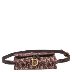 Pre Owned Dior Burgundy Oblique Canvas and Leather Saddle Belt Bag