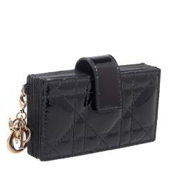 مملوكة مسبق ًا  Dior Black Cannage Patent Leather Lady Dior Gusset Card Case 