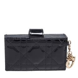 مملوكة مسبقًا  Dior Black Cannage Patent Leather Lady Dior Gusset Card Case 