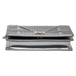 Pre Owned Dior Metallic Silver Micro Cannage Leather Diorama Wallet on Chain Clutch Bag