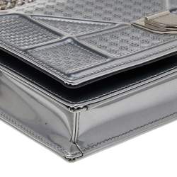 Pre Owned Dior Metallic Silver Micro Cannage Leather Diorama Wallet on Chain Clutch Bag