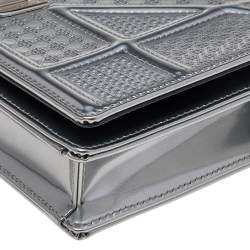 Pre Owned Dior Metallic Silver Micro Cannage Leather Diorama Wallet on Chain Clutch Bag