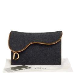 Pre Owned Dior Navy Blue Denim Saddle Trifold Continental Wallet
