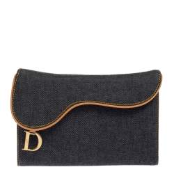 Pre Owned Dior Navy Blue Denim Saddle Trifold Continental Wallet