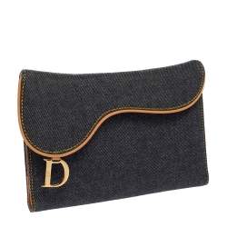 Pre Owned Dior Navy Blue Denim Saddle Trifold Continental Wallet