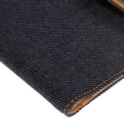 Pre Owned Dior Navy Blue Denim Saddle Trifold Continental Wallet