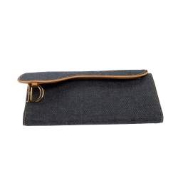Pre Owned Dior Navy Blue Denim Saddle Trifold Continental Wallet