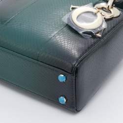 Pre Owned حقيبة يد توتس ديور ليدي ديور جلد ثعبان أخضر بسلسلة صغيرة