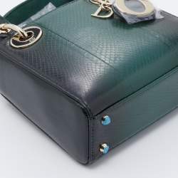 Pre Owned حقيبة يد توتس ديور ليدي ديور جلد ثعبان أخضر بسلسلة صغيرة