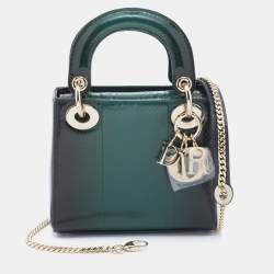 Pre Owned حقي بة يد توتس ديور ليدي ديور جلد ثعبان أخضر بسلسلة صغيرة