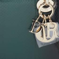 Pre Owned حقيبة يد توتس ديور ليدي ديور جلد ثعبان أخضر بسلسلة صغيرة