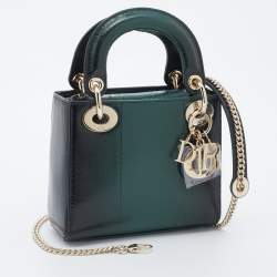 Pre Owned حقيبة يد توتس ديور ليدي ديور جلد ثعبان أخضر بسلسلة صغيرة