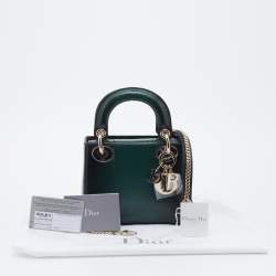 Pre Owned حقيبة يد توتس ديور ليدي ديور جلد ثعبان أخضر بسلسلة صغيرة