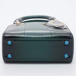 Pre Owned حقيبة يد توتس ديور ليدي ديور جلد ثعبان أخضر بسلسلة صغيرة