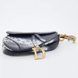 Pre Owned Dior Navy Blue/White Python Saddle Shoulder Bag
