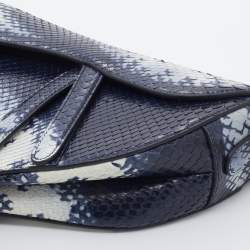 Pre Owned Dior Navy Blue/White Python Saddle Shoulder Bag