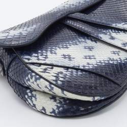 Pre Owned Dior Navy Blue/White Python Saddle Shoulder Bag