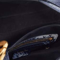 Pre Owned Dior Navy Blue/White Python Saddle Shoulder Bag