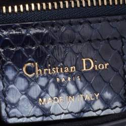 Pre Owned Dior Navy Blue/White Python Saddle Shoulder Bag