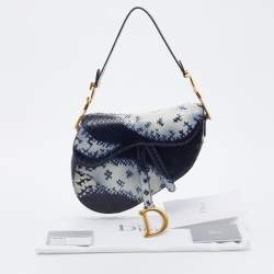 Pre Owned Dior Navy Blue/White Python Saddle Shoulder Bag