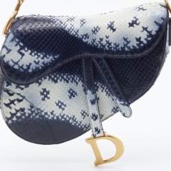 Pre Owned Dior Navy Blue/White Python Saddle Shoulder Bag