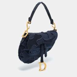 Pre Owned Dior Navy Blue Canvas Camouflage Embroidered Saddle Bag