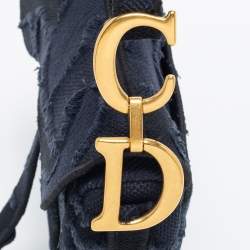 Pre Owned Dior Navy Blue Canvas Camouflage Embroidered Saddle Bag
