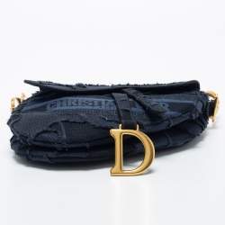 Pre Owned Dior Navy Blue Canvas Camouflage Embroidered Saddle Bag