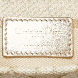 Pre Owned Dior Off White/Gold Embroidered Canvas Medium Lady D-Lite Tote