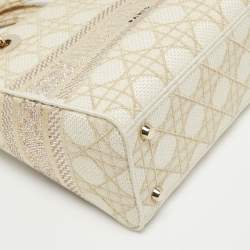 Pre Owned Dior Off White/Gold Embroidered Canvas Medium Lady D-Lite Tote