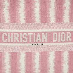 Dior Pink/White Oblique Embroidery Canvas D-Stripe Book Tote