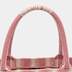 Dior Pink/White Oblique Embroidery Canvas D-Stripe Book Tote