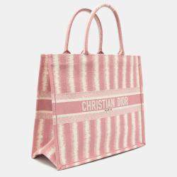 Dior Pink/White Oblique Embroidery Canvas D-Stripe Book Tote