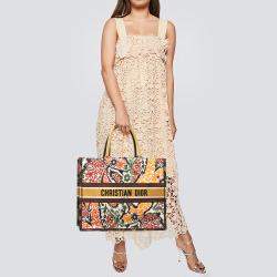 Pre Owned Dior Multicolor Paisley Embroidered Canvas Large Book Tote 