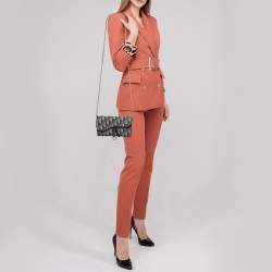 Pre Owned Dior Navy Blue Oblique Canvas and Leather Saddle Wallet On Chain