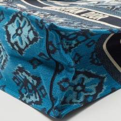 Pre Owned Dior Navy Blue/White Palms Embroidered Canvas Large Book Tote 