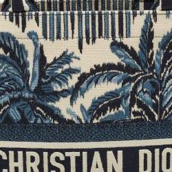 Pre Owned Dior Navy Blue/White Palms Embroidered Canvas Large Book Tote 