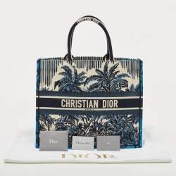 Pre Owned Dior Navy Blue/White Palms Embroidered Canvas Large Book Tote 