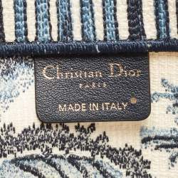 Pre Owned Dior Navy Blue/White Palms Embroidered Canvas Large Book Tote 