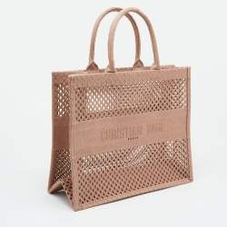 Dior Pink Mesh Embroidered Canvas Large Book Tote