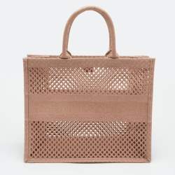 Dior Pink Mesh Embroidered Canvas Large Book Tote