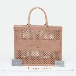 Dior Pink Mesh Embroidered Canvas Large Book Tote