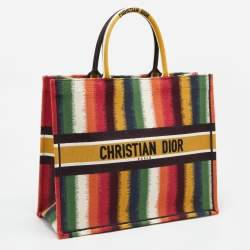 Dior Multicolor D-Striped Embroidered Canvas Large Book Tote 