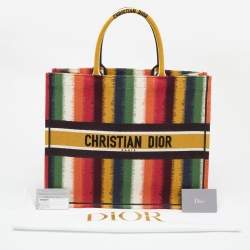 Dior Multicolor D-Striped Embroidered Canvas Large Book Tote 