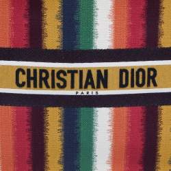 Dior Multicolor D-Striped Embroidered Canvas Large Book Tote 