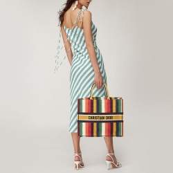 Dior Multicolor D-Striped Embroidered Canvas Large Book Tote 